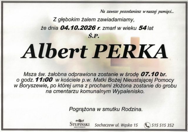 Nekrolog Zakład Pogrzebowy Stupiński Sochaczew - Albert Perka