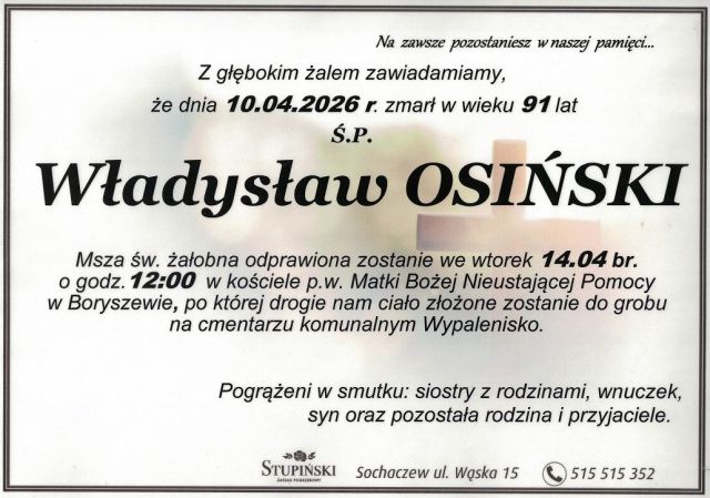 Nekrolog Zakład Pogrzebowy Stupiński Sochaczew - Władysław Osiński