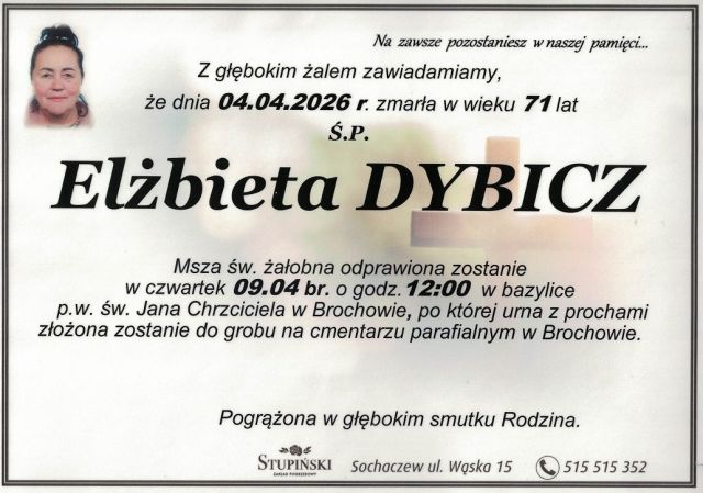 Nekrolog Zakład Pogrzebowy Stupiński Sochaczew - Elżbieta Dybicz