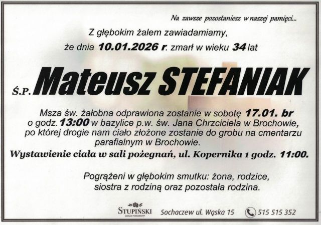 Nekrolog Zakład Pogrzebowy Stupiński Sochaczew - Mateusz Stefaniak