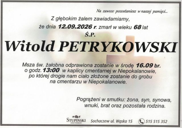 Nekrolog Zakład Pogrzebowy Stupiński Sochaczew - Witold Petrykowski
