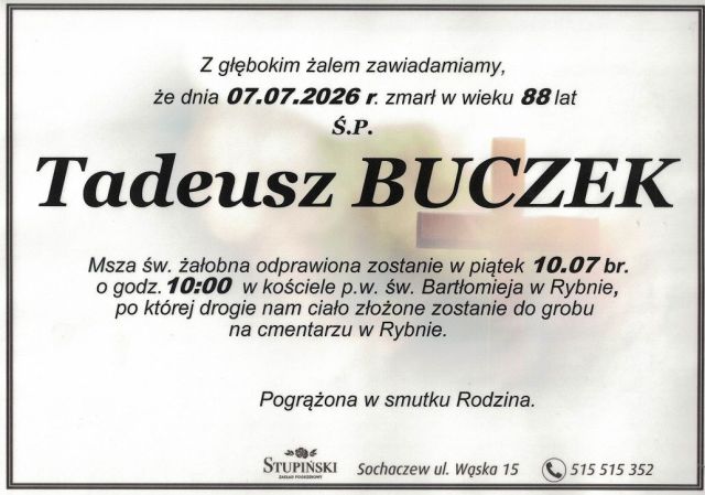 Nekrolog Zakład Pogrzebowy Stupiński Sochaczew - Tadeusz Buczek