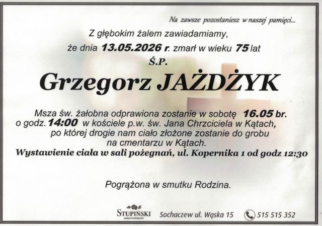 Nekrolog Zakład Pogrzebowy Stupiński Sochaczew - Grzegorz Jażdżyk