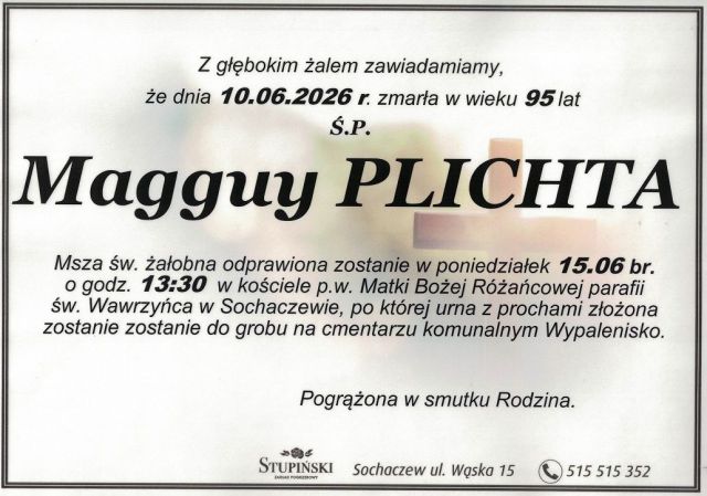Nekrolog Zakład Pogrzebowy Stupiński Sochaczew - Magguy Plichta