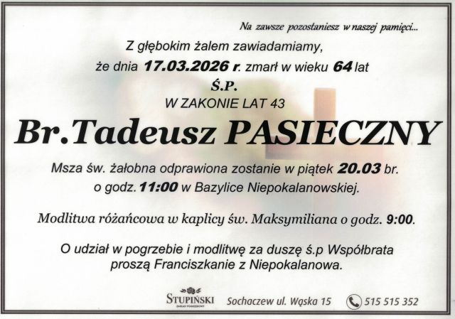 Nekrolog Zakład Pogrzebowy Stupiński Sochaczew - Tadeusz Pasieczny