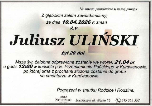 Nekrolog Zakład Pogrzebowy Stupiński Sochaczew - Juliusz Uliński