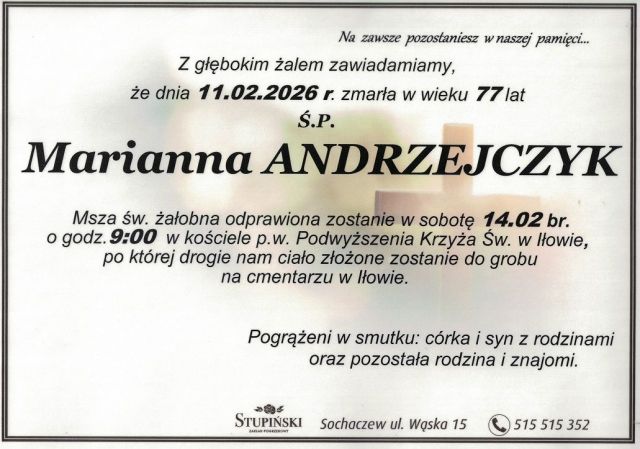 Nekrolog Zakład Pogrzebowy Stupiński Sochaczew - Marianna Andrzejczyk