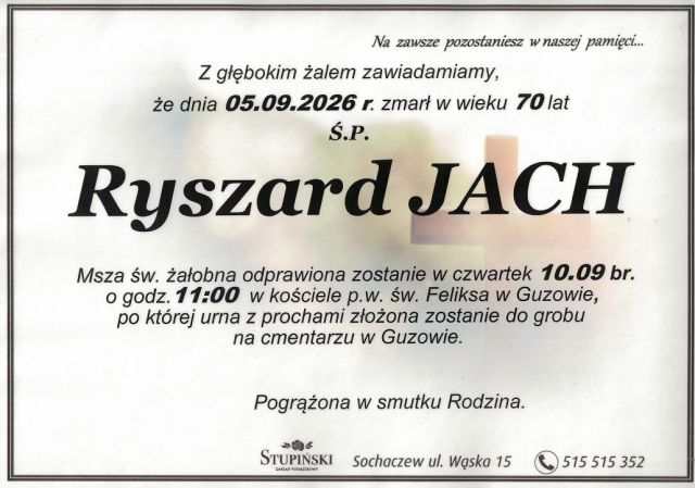Nekrolog Zakład Pogrzebowy Stupiński Sochaczew - Ryszard Jach