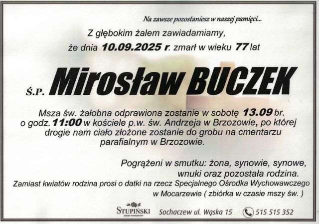 Nekrolog Zakład Pogrzebowy Stupiński Sochaczew - Mirosław Buczek