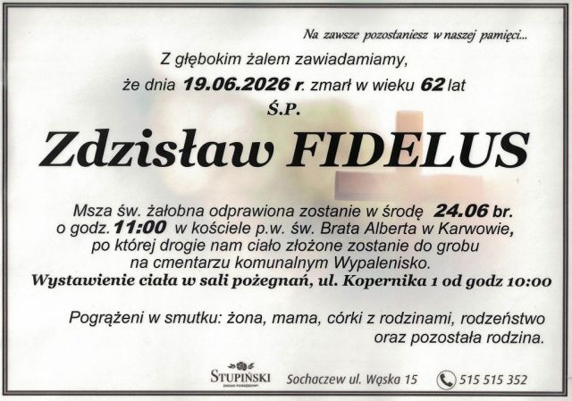 Nekrolog Zakład Pogrzebowy Stupiński Sochaczew - Zdzisław Fidelus