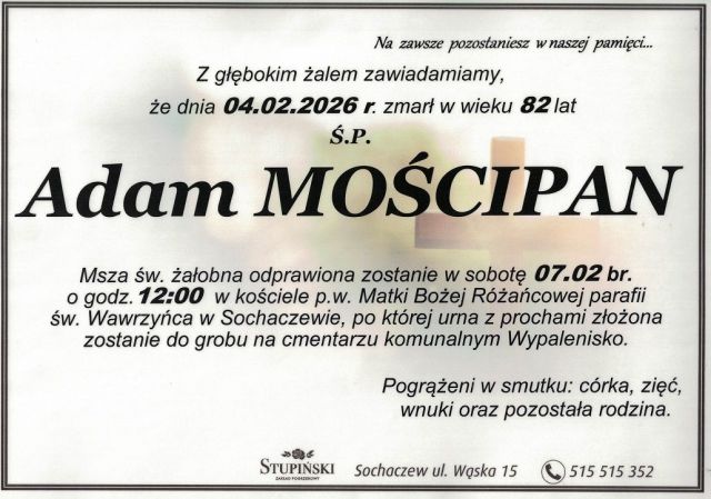 Nekrolog Zakład Pogrzebowy Stupiński Sochaczew - Adam Mościpan