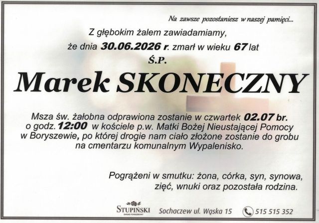 Nekrolog Zakład Pogrzebowy Stupiński Sochaczew - Marek Skoneczny