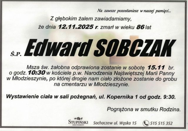 Nekrolog Zakład Pogrzebowy Stupiński Sochaczew - Edward Sobczak