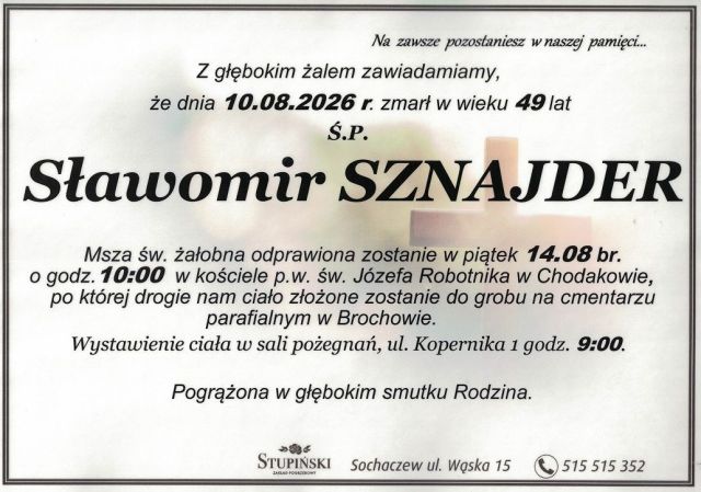 Nekrolog Zakład Pogrzebowy Stupiński Sochaczew - Sławomir Sznajder
