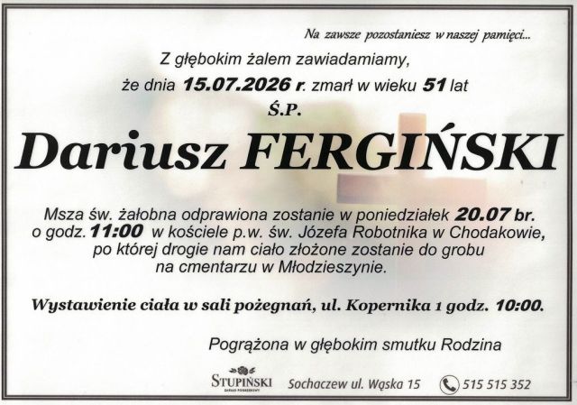 Nekrolog Zakład Pogrzebowy Stupiński Sochaczew - Dariusz Fergiński