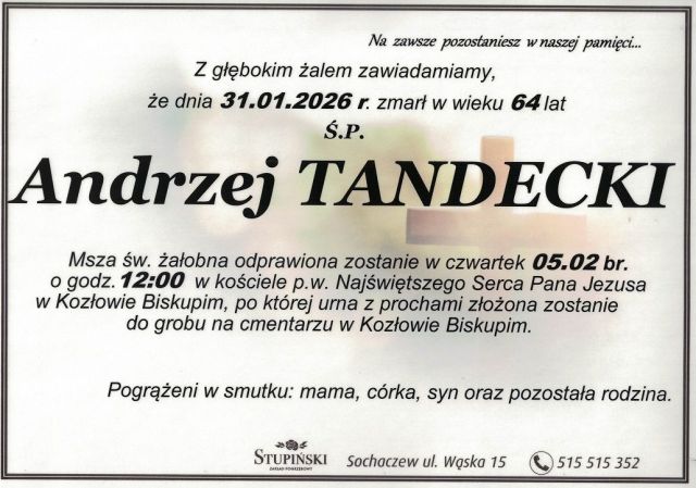 Nekrolog Zakład Pogrzebowy Stupiński Sochaczew - Andrzej Tandecki
