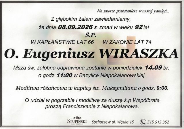 Nekrolog Zakład Pogrzebowy Stupiński Sochaczew - Eugeniusz Wiraszka
