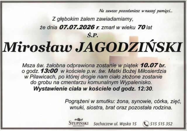 Nekrolog Zakład Pogrzebowy Stupiński Sochaczew - Mirosław Jagodziński
