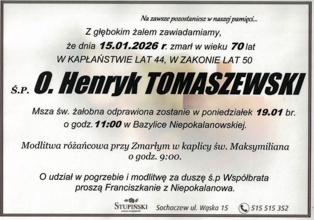 Nekrolog Zakład Pogrzebowy Stupiński Sochaczew - Henryk Tomaszewski