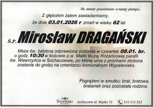 Nekrolog Zakład Pogrzebowy Stupiński Sochaczew - Mirosław Dragański