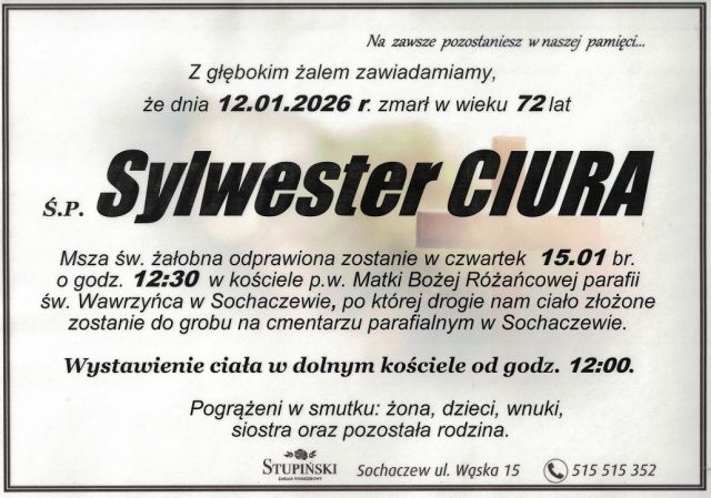 Nekrolog Zakład Pogrzebowy Stupiński Sochaczew - Sylwester Ciura