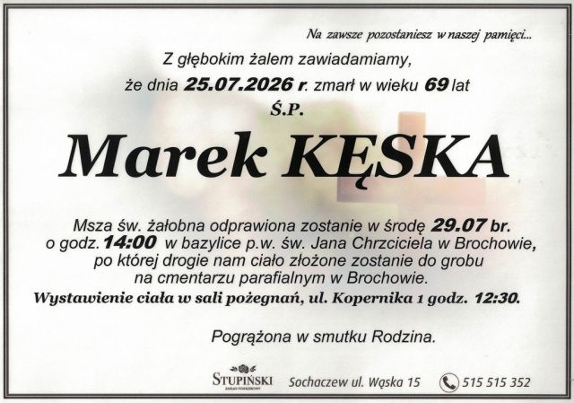 Nekrolog Zakład Pogrzebowy Stupiński Sochaczew - Marek Kęska