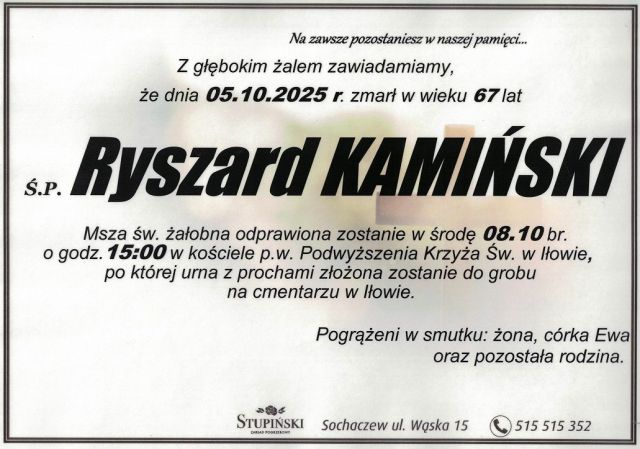 Nekrolog Zakład Pogrzebowy Stupiński Sochaczew - Ryszard Kamiński