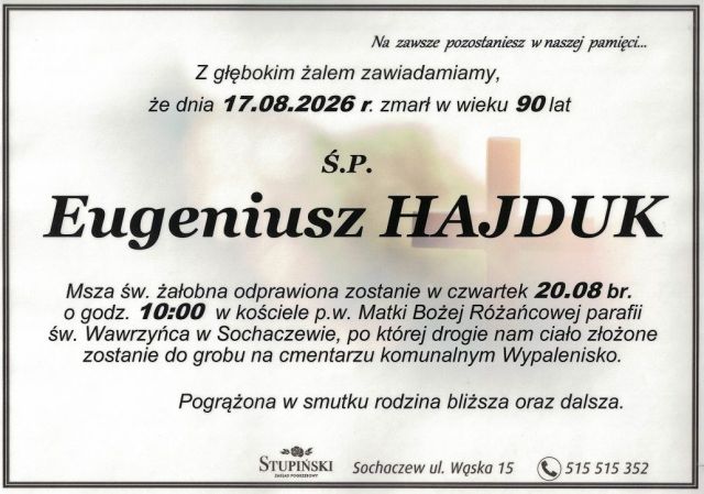Nekrolog Zakład Pogrzebowy Stupiński Sochaczew - Eugeniusz Hajduk