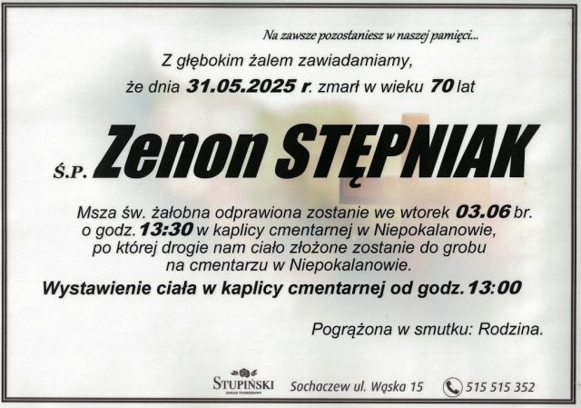 Nekrolog Zakład Pogrzebowy Stupiński Sochaczew - Zenon Stępniak