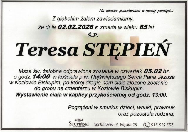 Nekrolog Zakład Pogrzebowy Stupiński Sochaczew - Teresa Stępień
