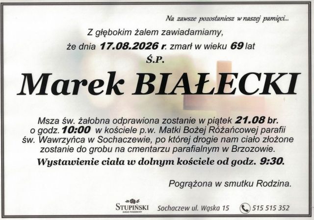 Nekrolog Zakład Pogrzebowy Stupiński Sochaczew - Marek Białecki