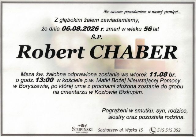 Nekrolog Zakład Pogrzebowy Stupiński Sochaczew - Robert Chaber