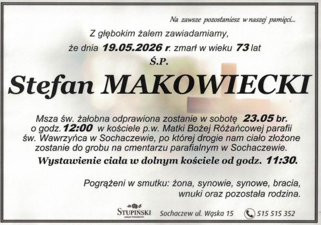 Nekrolog Zakład Pogrzebowy Stupiński Sochaczew - Stefan Makowiecki