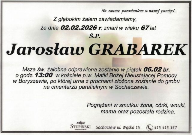 Nekrolog Zakład Pogrzebowy Stupiński Sochaczew - Jarosław Grabarek